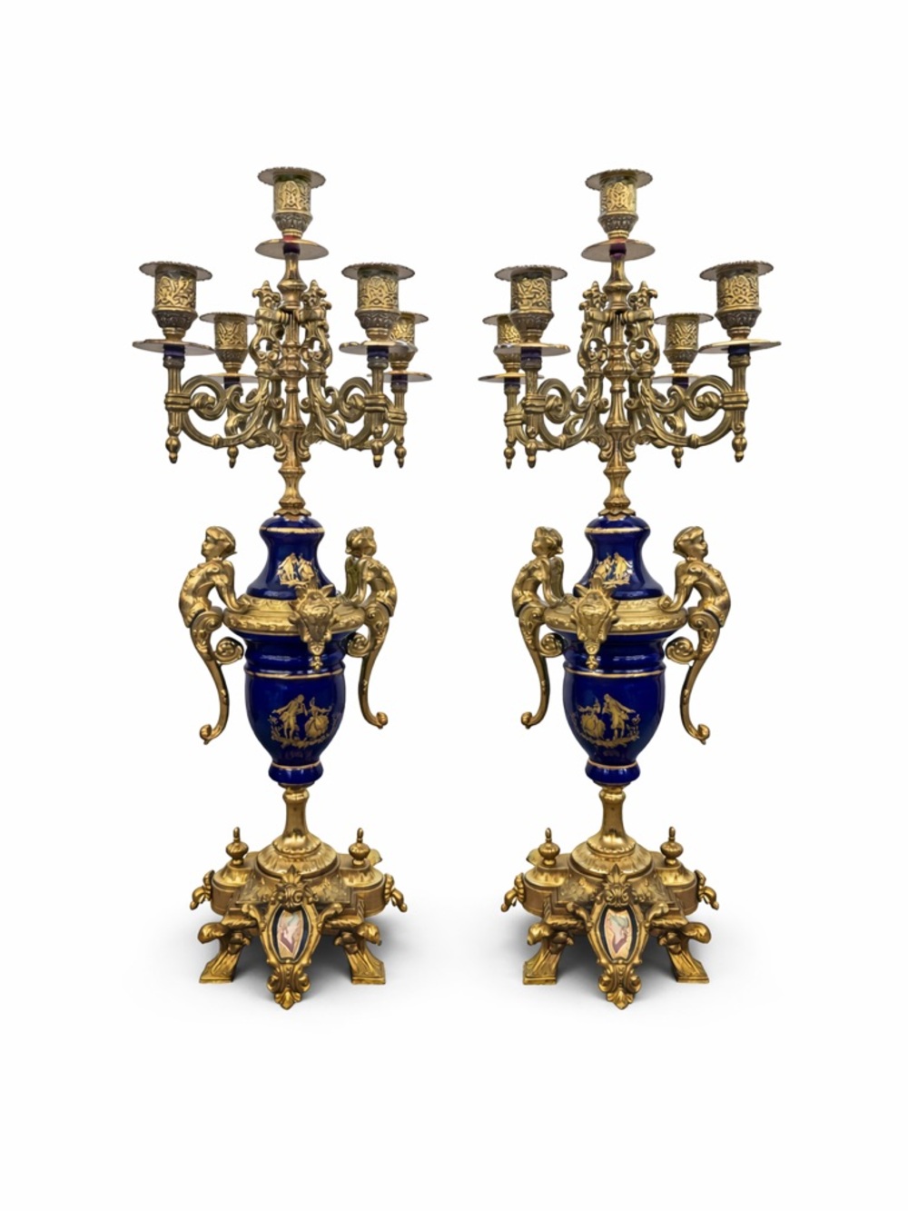 Pair Italian Cobalt & Gilt Rococo 5-Light Candelabra – Brevettato